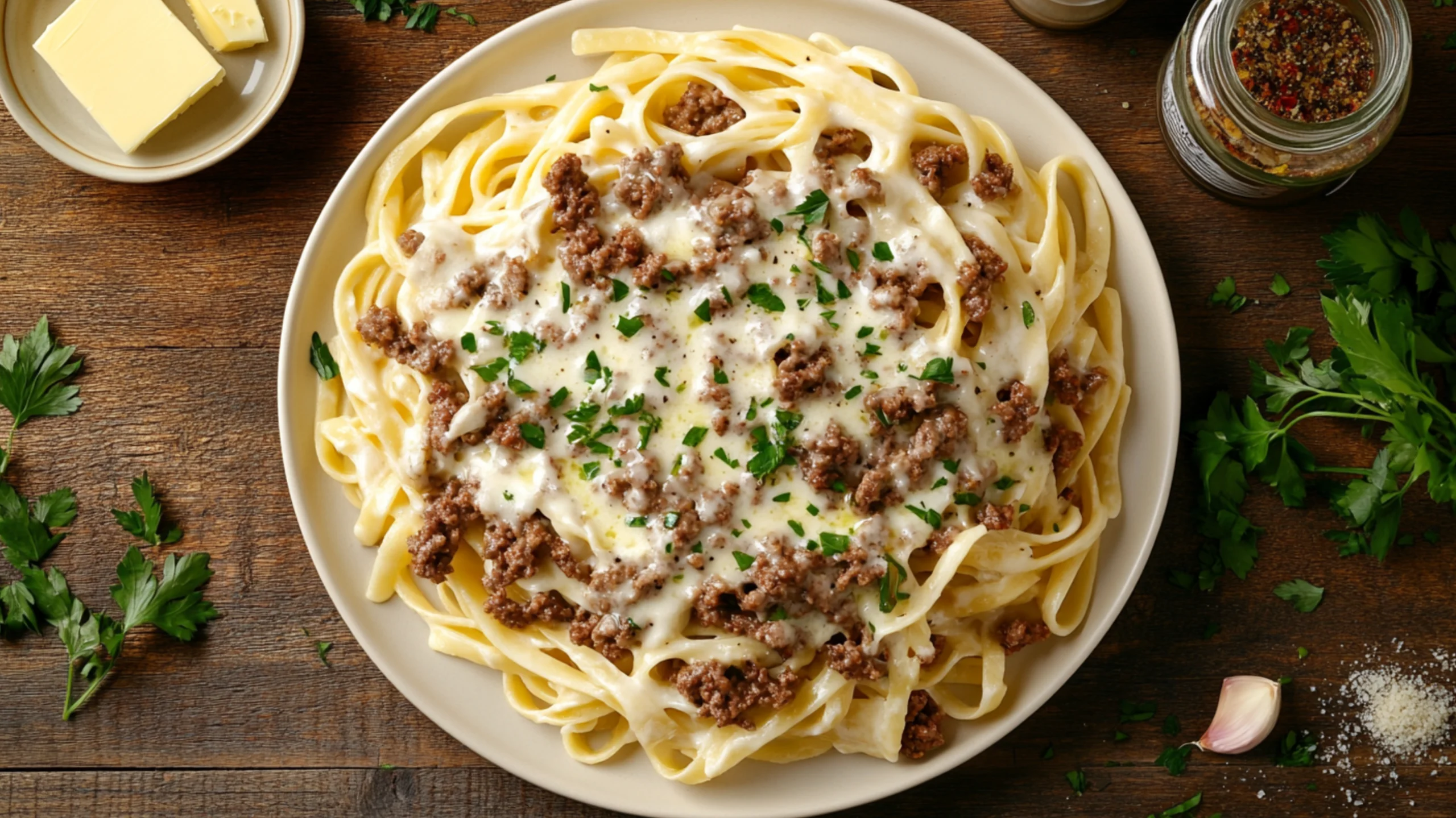 Ground beef alfredo