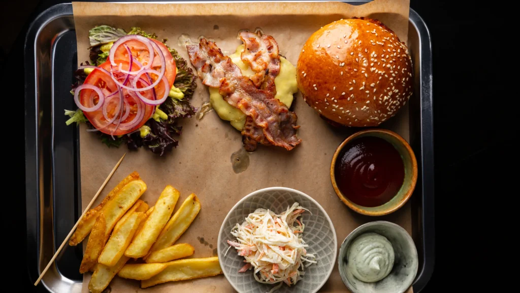 Serving Venison Burger Sliders with Cooked Bacon