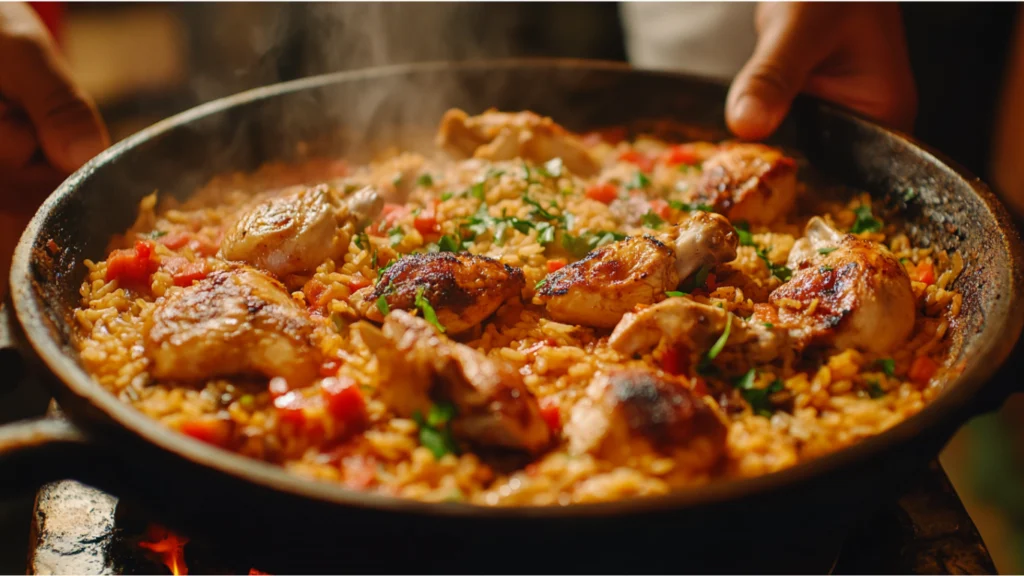 Serving Arroz con Pollo Peruano