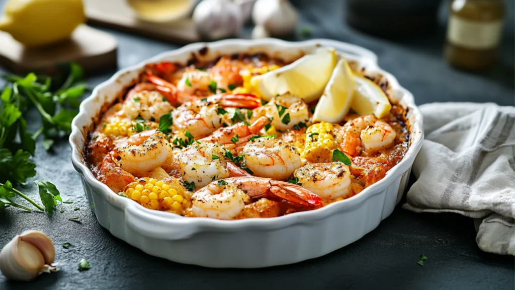 Serving Seafood Bake