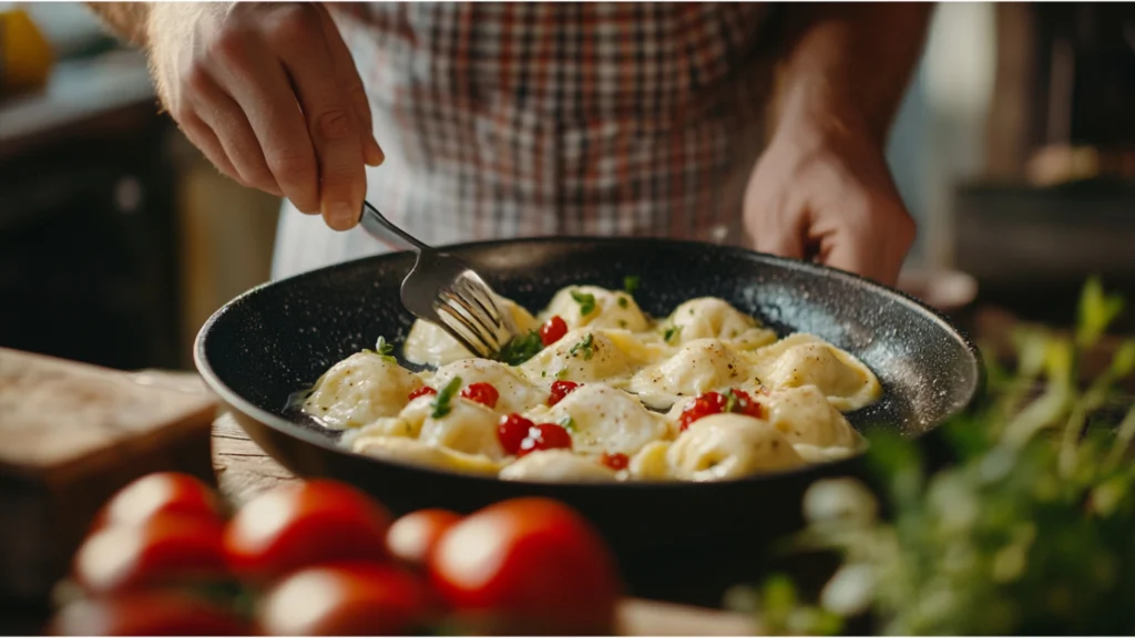 Serving Burrata Ravioli