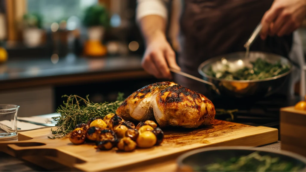 Serving Greek Grilled Spatchcock Chicken