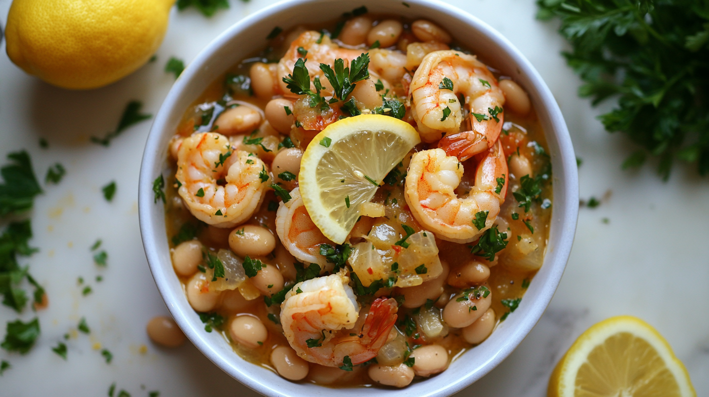 Lemony shrimp and bean stew