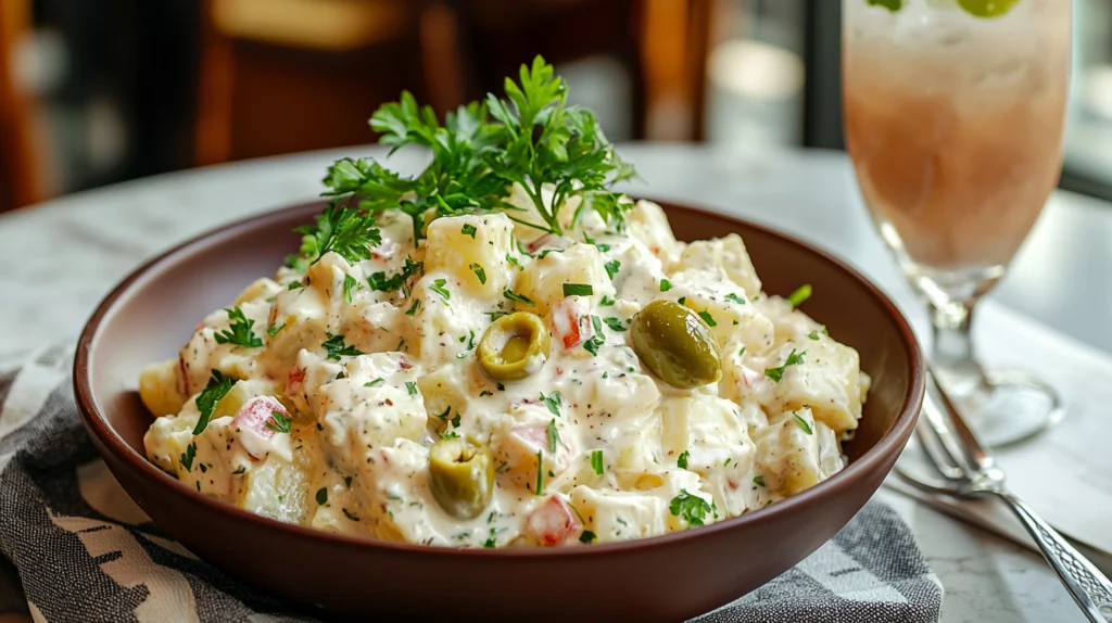 Serving Puerto Rican potato salad