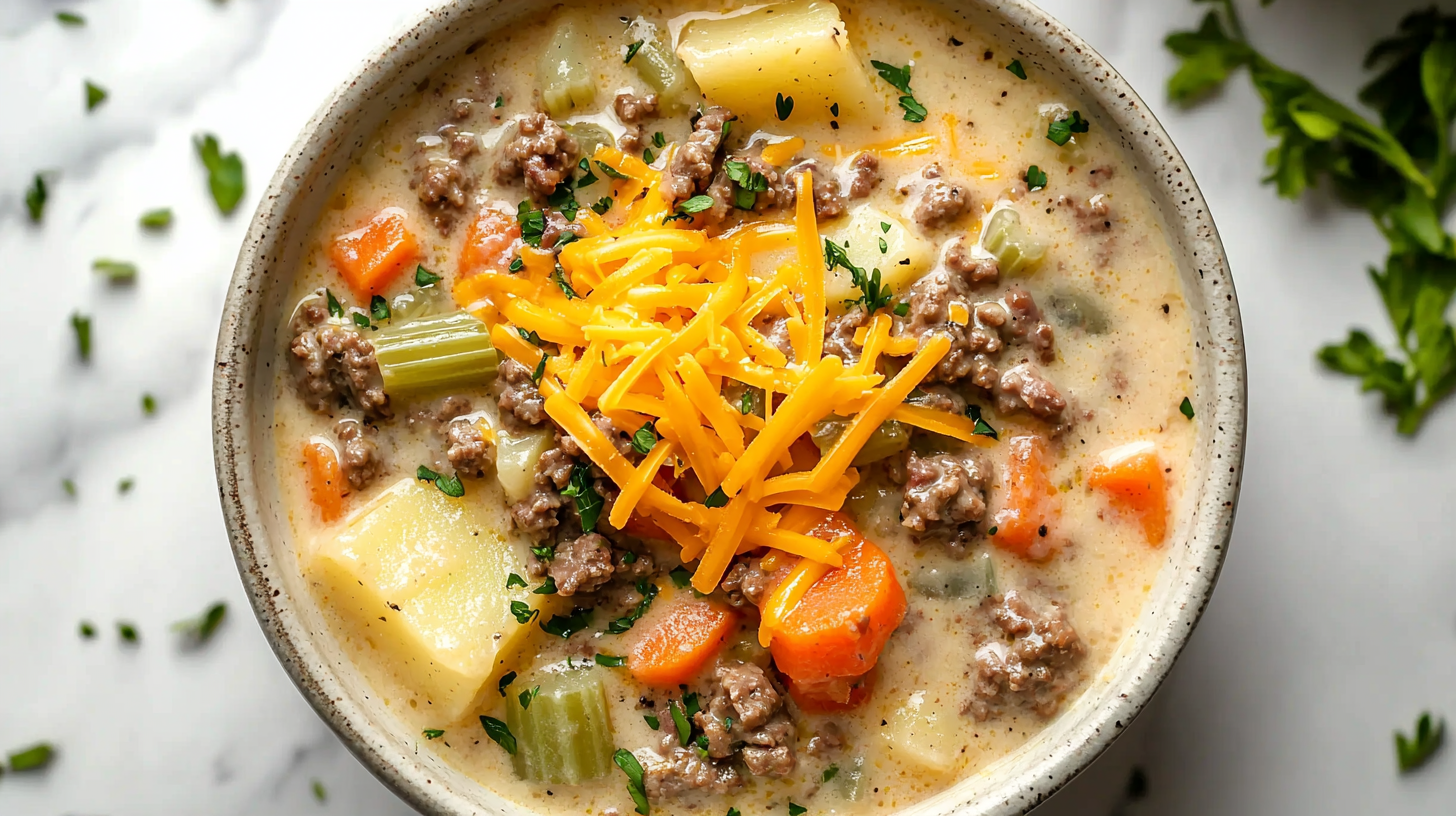 Crockpot creamy potato and hamburger soup